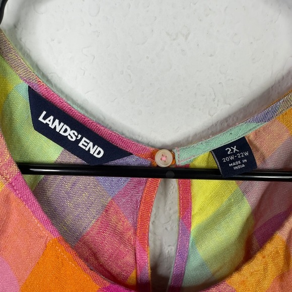 Lands' End Dress Women 2X Colorful Linen Plaid Check Gingham Coastal Cottagecore - Picture 6 of 9